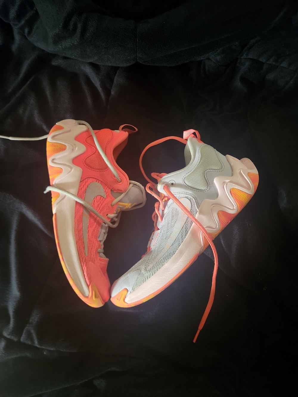 Nike Kids Sneakers Coral Orange and White Wave Design